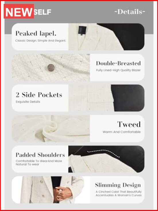 Tweed Plaid Blazer Jacket Fully Lined Business Casual Work Coat - Picture 6 of 7